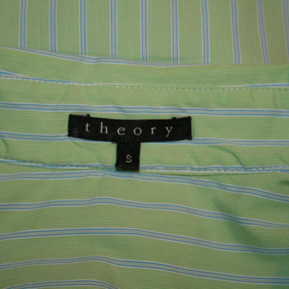 THEORY Lime Green & Blue Stripe Shirt Small - Picture 8 of 8
